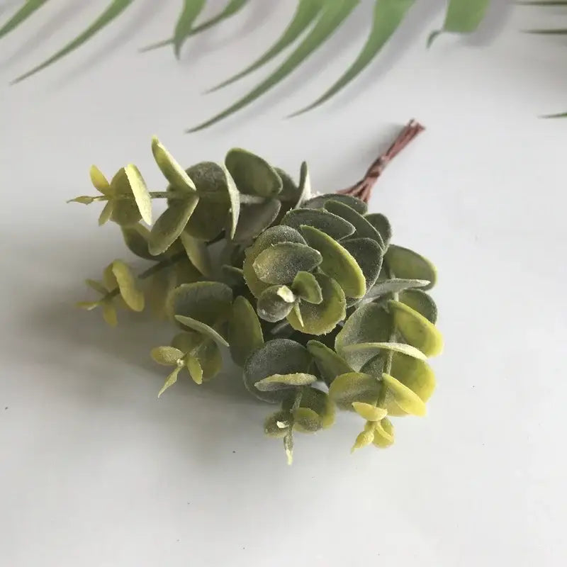 Matte gold silver and green decorbites artificial ferns shrubs with soft fabric eucalyptus foliage for living room decor