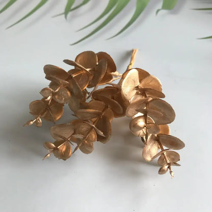 Matte gold silver and green artificial ferns shrubs with golden metallic eucalyptus foliage cluster for decorbites artificial decor