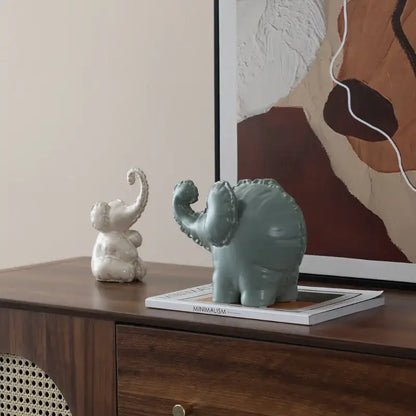Matte sage green ceramic elephant abstract bubble sculpture with textured trunk and ears for home decor and decorbites elephant abstract