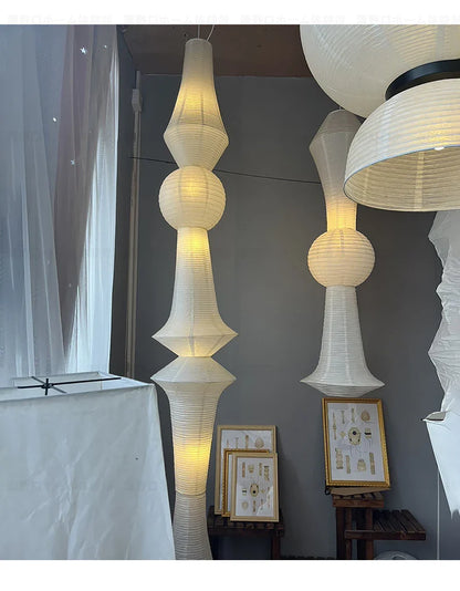 Elegant white akari noguchi yong rice paper pendant lights with tiered sculptural shapes for home decor lighting