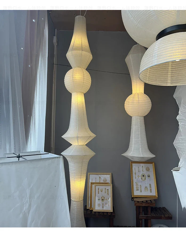 Elegant white akari noguchi yong rice paper pendant lights with tiered sculptural shapes for home decor lighting