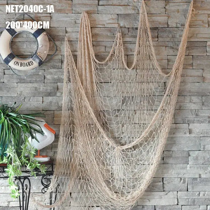 Mediterranean beige decorative fishing net wall hanging with woven mesh design and natural fiber decorbites decorative fishing net decor