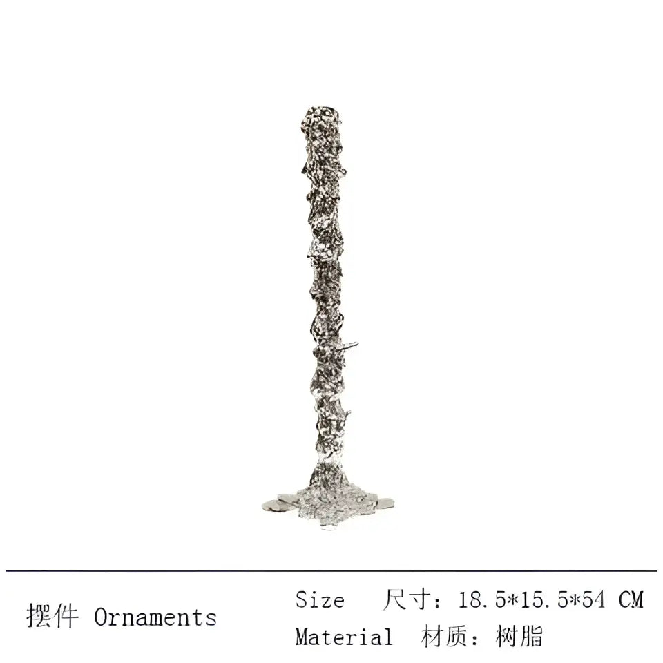 Silver resin candlestick holder with textured sculpted surface and wide base inspired by decorbites golden candlestick design