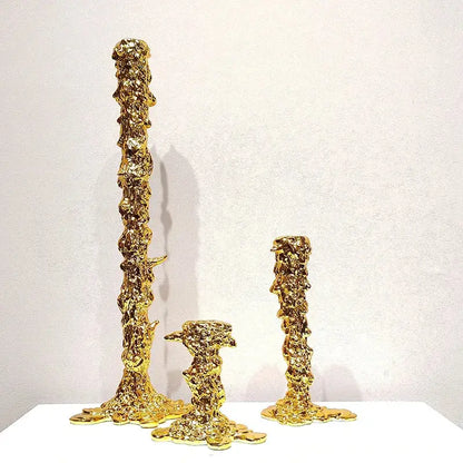 Golden candlestick holder with molten metal texture perfect as decorbites golden candlestick for dining room decor
