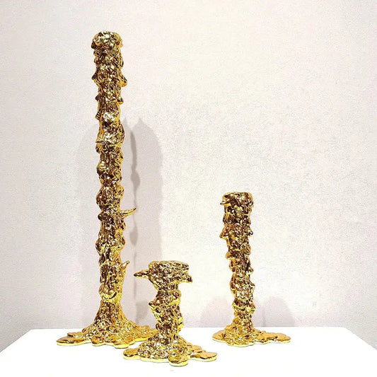 Golden candlestick holder with molten metal texture perfect as decorbites golden candlestick for dining room decor