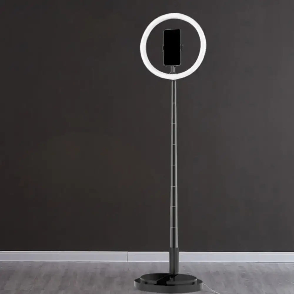 Metallic black led makeup lamp with phone holder featuring a black ring light for bedroom use and led makeup application