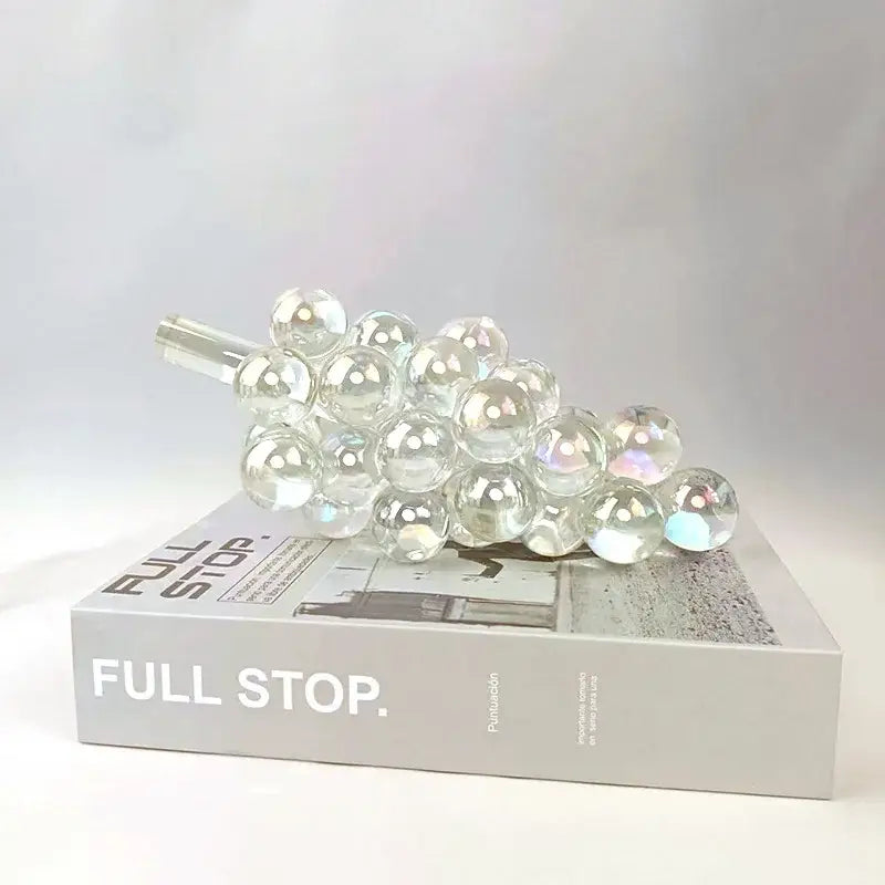 Clear glass geometric grape sculpture with iridescent reflections for dining room decorbites crystal glass decor