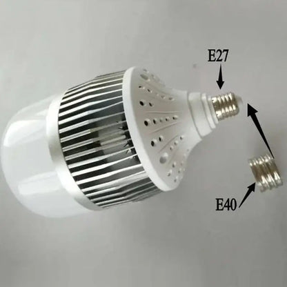 White led bulb with ribbed heat sink and e27 screw base for metallic e40 lamp holder adapter pack in garage workshop lighting