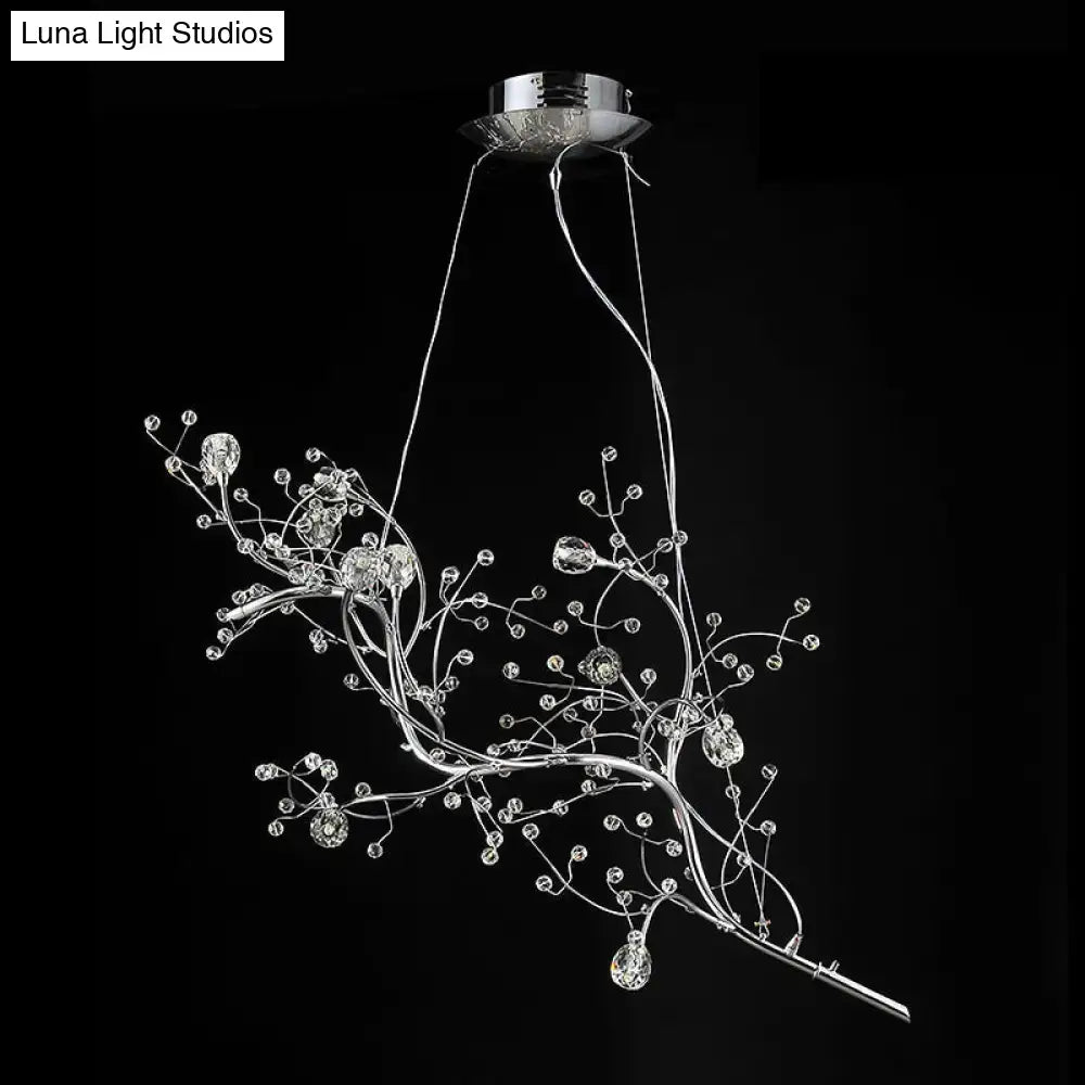 Silver situla metallic branch chandelier with clear crystal beads and droplets suspension light for boutique ambiance