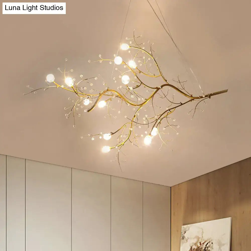 Golden situla metallic branch chandelier with clear crystal beads and warm glowing bulbs suspension light for boutique