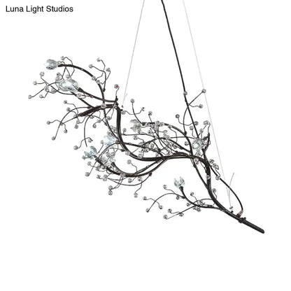 Elegant black situla metallic branch chandelier suspension light with delicate crystal beads and 10 lights for boutique use