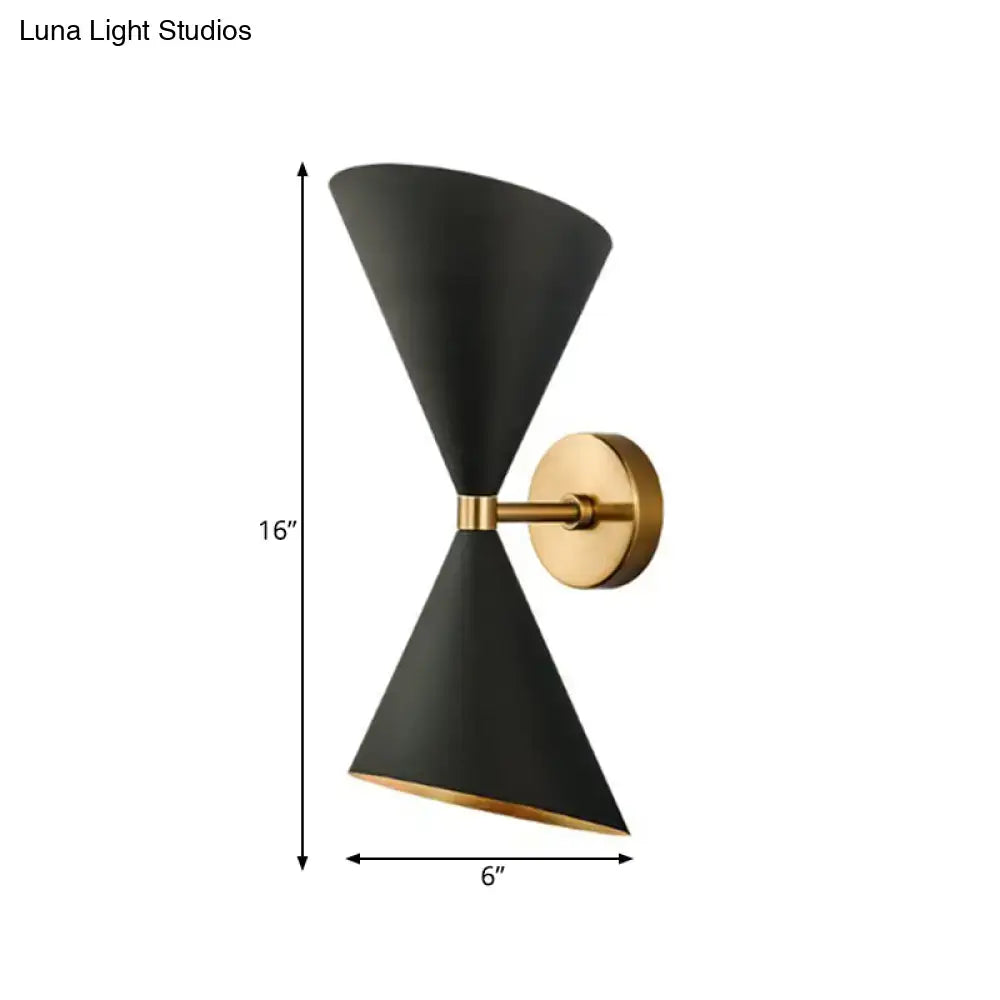 Mid-century black and gold metal wall lamp with dual-cone brass design for living space 220v-240v 110v-120v