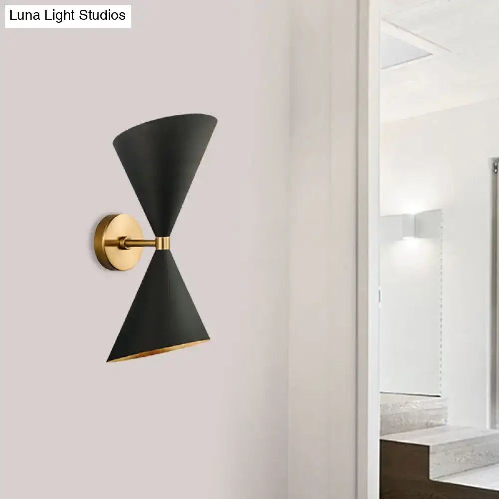 Mid-century black conical wall lamp with gold-toned metal accents for living space 220v-240v 110v-120v use