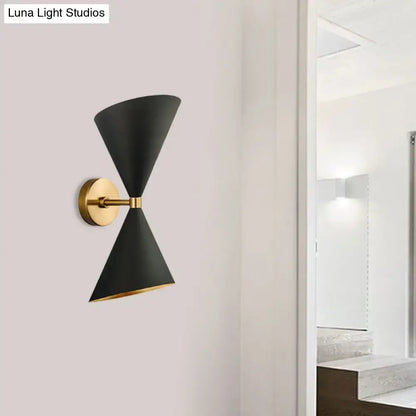 Mid-century black conical wall lamp with gold-toned metal accents for living space 220v-240v 110v-120v use