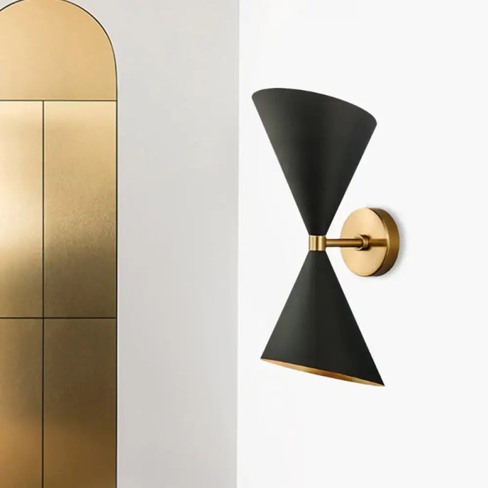Mid-century black and gold metal wall lamp with matte conical shade and brass hardware for living space 220v-240v 110v-120v
