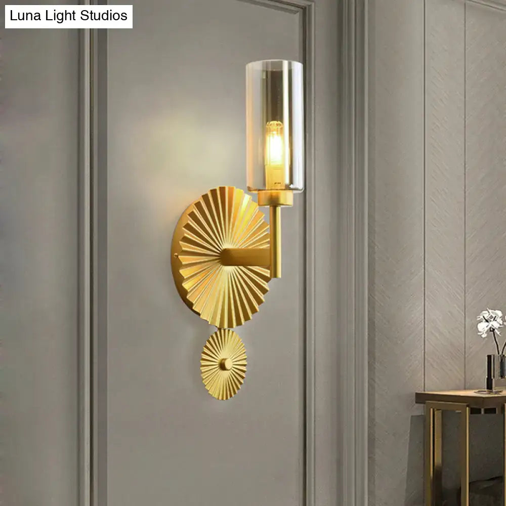 Mid century brass wall sconce with scalloped backplate amber glass shade ideal for bedroom wall lamp lighting