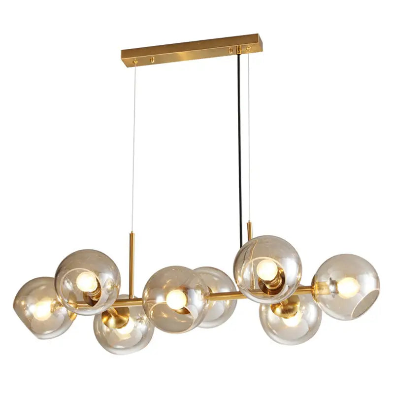 Mid-century gold metal chandelier with clear glass globe bulbs and brass fixture for dining room led incandescent light 110v-120v