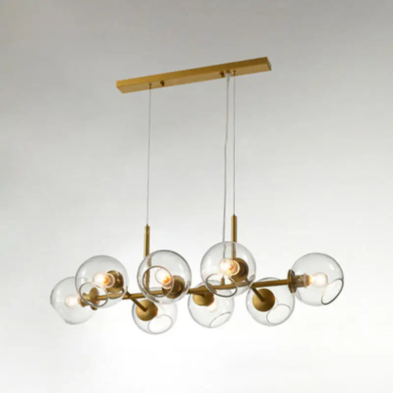 Mid-century gold metal chandelier with clear smoked glass globes and led filament bulbs for dining room 110v-120v 220v-240v