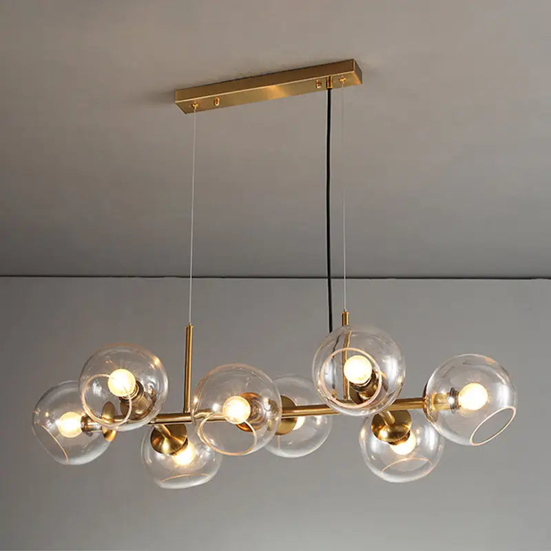 Mid-century gold metal smoked glass pendant chandelier with spherical bulbs for dining room led lighting 110v-120v 220v-240v