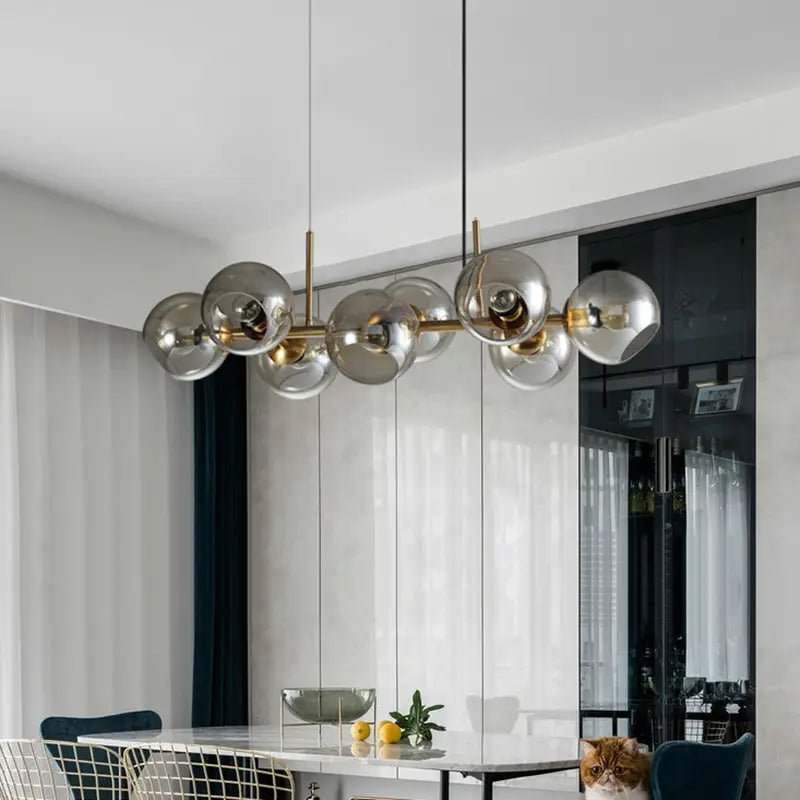 Modern glass globe pendant light with gold metal accents for dining room led chandelier 110v-120v 220v-240v compatible