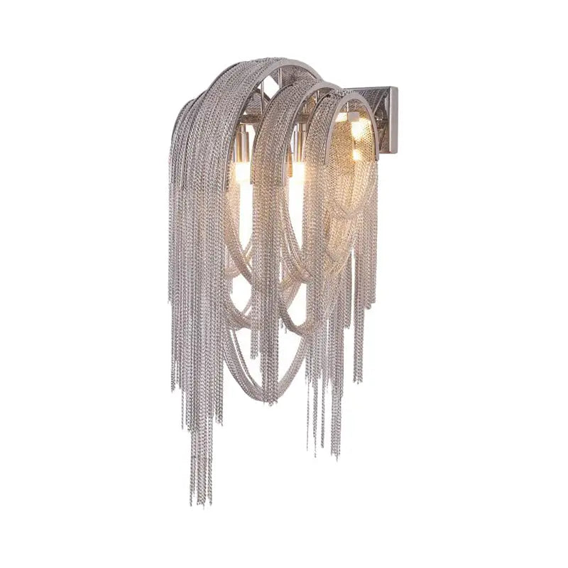 Silver chain fringe wall lamp with gold silver stacked tassel design for modern bedroom lighting