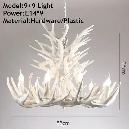 White antler chandelier with nine e14 bulbs made of hardware and plastic for dining room decorbites antler chandelier