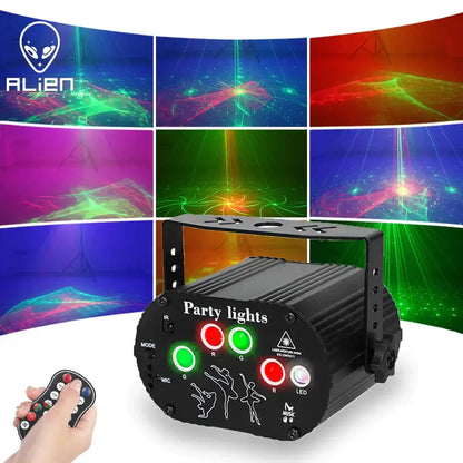 Mini black aurora laser light projector with colorful laser patterns and remote control for bedroom party lighting
