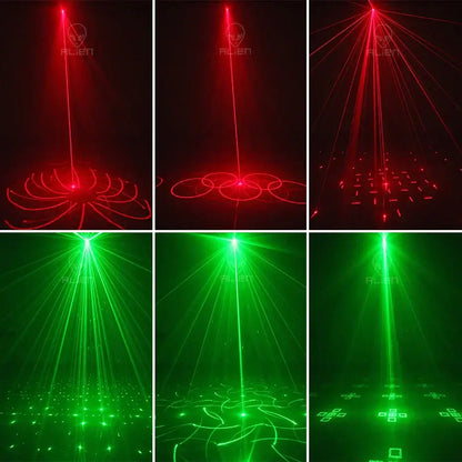 Mini black aurora laser light projector with red and green lasers for bedroom party lighting and ambiance