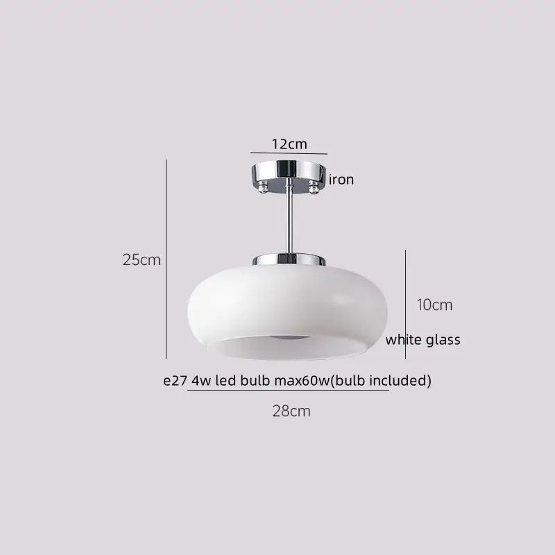 Minimalist ceiling light with polished chrome iron base and white glass dome for copper led ceiling hallway lighting
