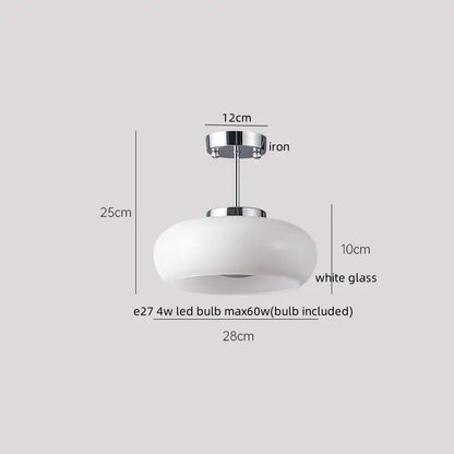 Minimalist ceiling light with polished chrome iron base and white glass dome for copper led ceiling hallway lighting
