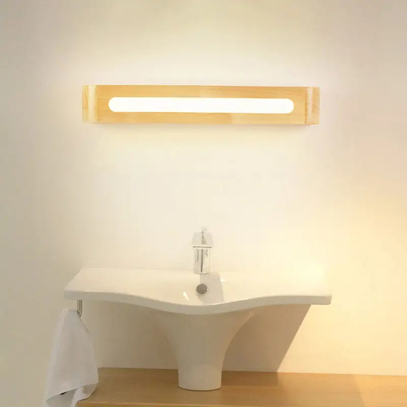 Minimalist bamboo led wall sconce with light wood finish and central illuminated strip for nordic style lighting