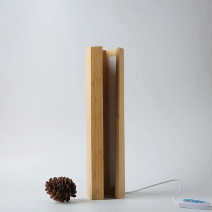 Minimalist bamboo pentagonal led desk lamp with natural wood grain finish for bedroom reading decorbites bamboo pentagonal
