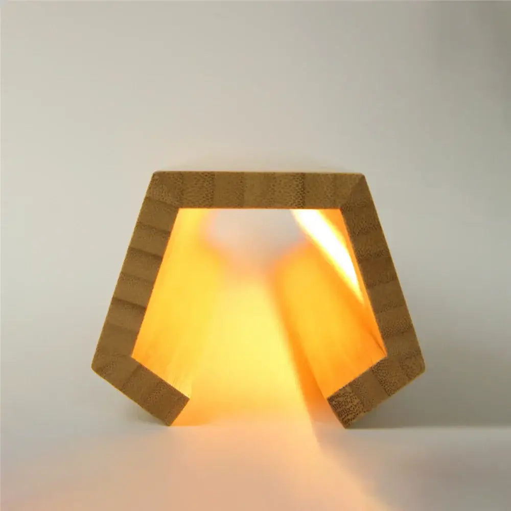 Minimalist decorbites bamboo pentagonal led desk lamp with warm glow and natural light brown finish for bedroom reading