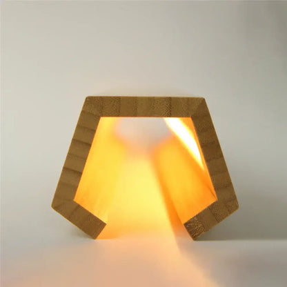 Minimalist decorbites bamboo pentagonal led desk lamp with warm glow and natural light brown finish for bedroom reading
