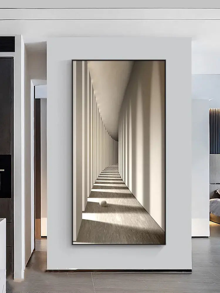 Minimalist beige abstract led wall lamp with sleek black frame for modern wall decor in hallway setting