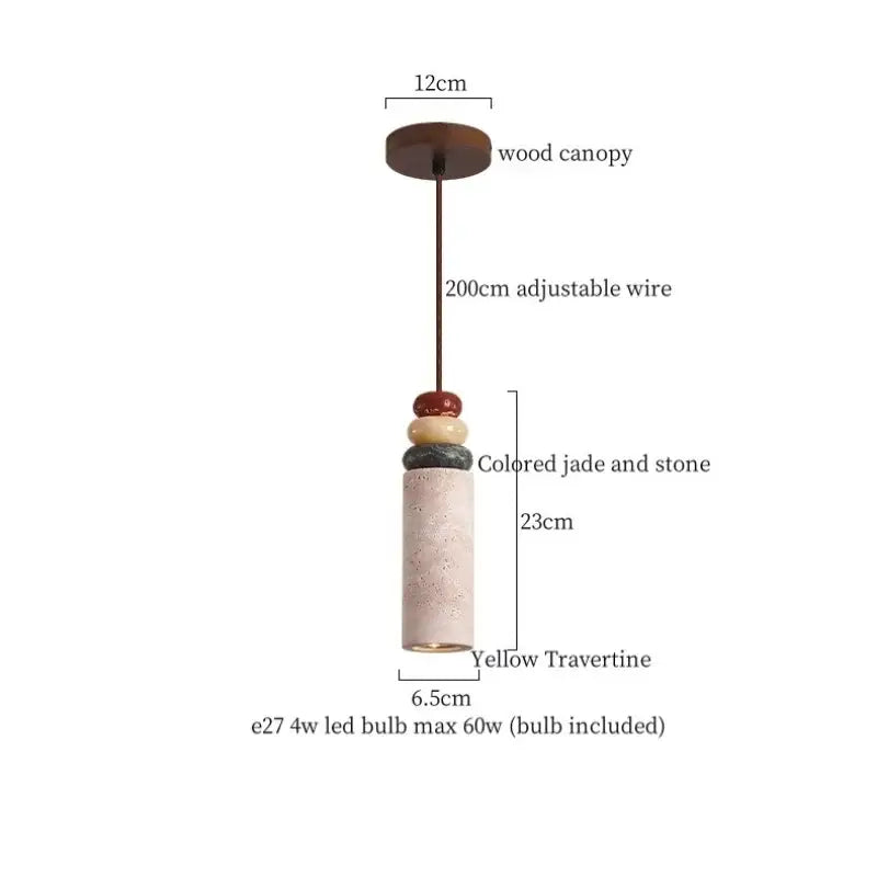 A minimalist yellow travertine pendant light with wood canopy and colored jade beads for kitchen decorbites glass stone led lighting