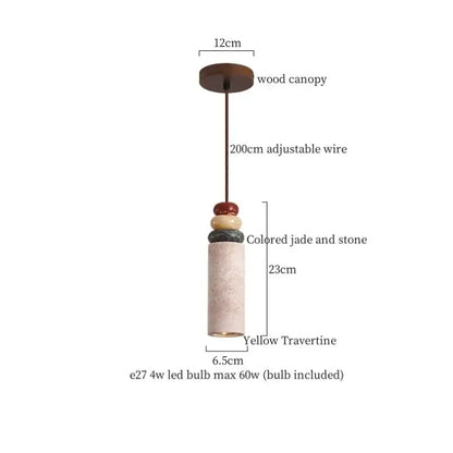 A minimalist yellow travertine pendant light with wood canopy and colored jade beads for kitchen decorbites glass stone led lighting