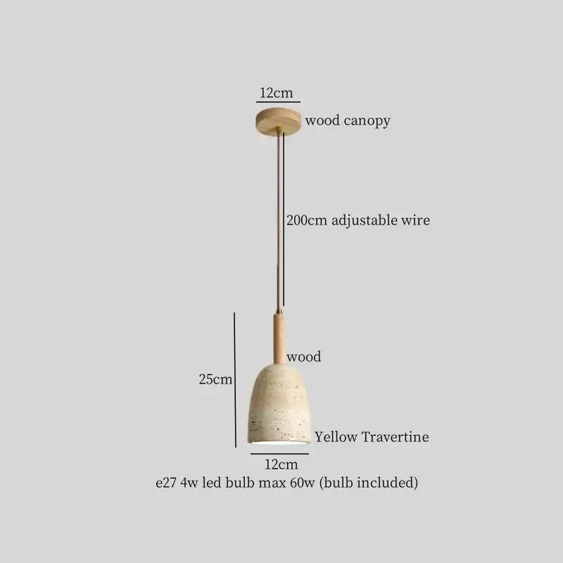 Minimalist pendant light with natural wood canopy and yellow travertine shade for decorbites glass stone led kitchens