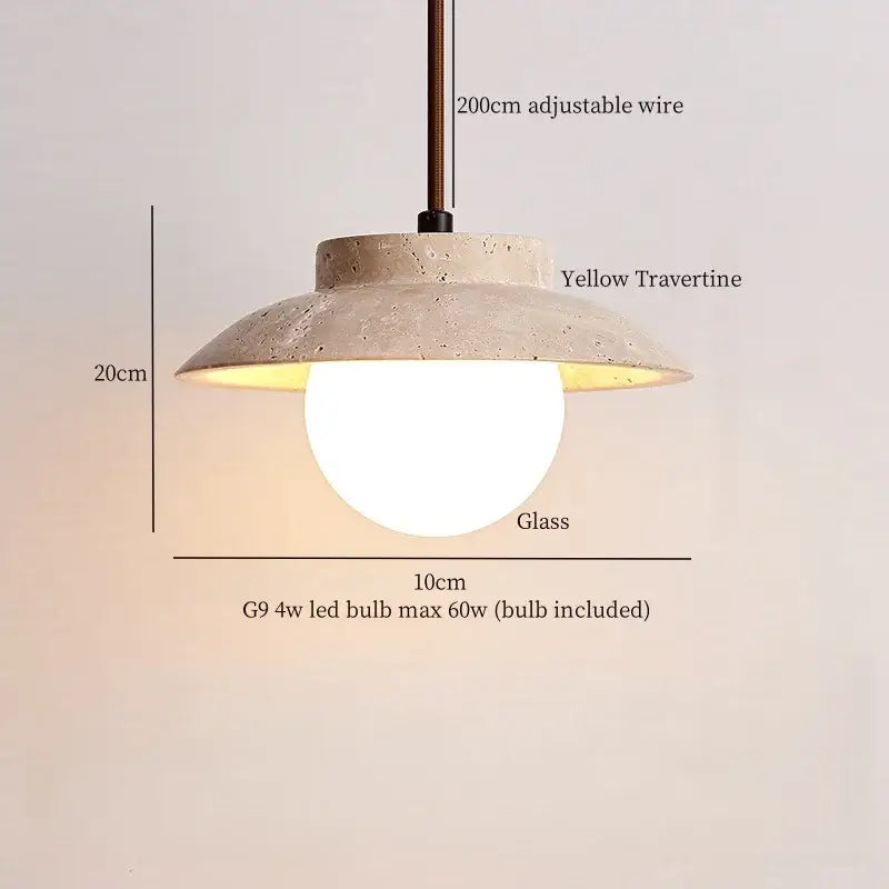 Minimalist yellow travertine pendant light with glass stone led globe and adjustable wire for kitchen decorbites pendant lights