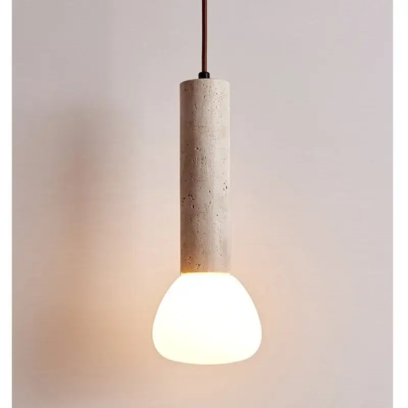 Minimalist beige and white glass stone led pendant light with frosted glass bulb and warm diffuse glow for kitchen decorbites pendant lights