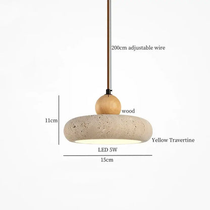 Minimalist yellow travertine pendant light with wooden sphere and 200cm adjustable wire for decorbites glass stone led lighting