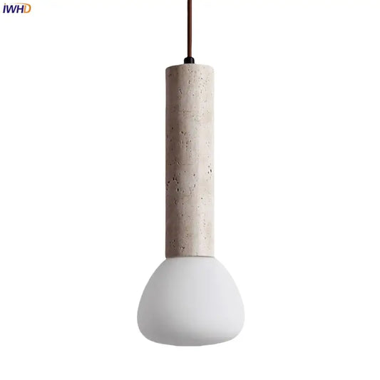 Minimalist beige concrete cylinder pendant light with smooth white glass bulb from decorbites glass stone led collection