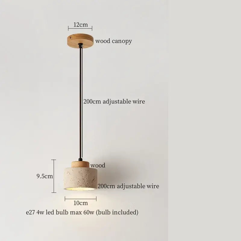 Minimalist beige and white glass stone led pendant light with concrete and wood canopy by decorbites pendant lights
