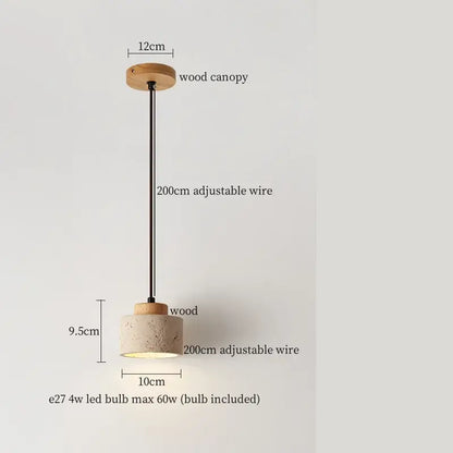 Minimalist beige and white glass stone led pendant light with concrete and wood canopy by decorbites pendant lights