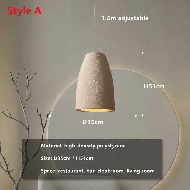 Minimalist beige cement chandelier light with high-density polystyrene conical pendant and 1.5m adjustable cord