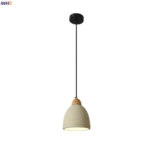 Minimalist beige decorbites cement led pendant light with textured concrete shade and wooden accent for kitchen decor