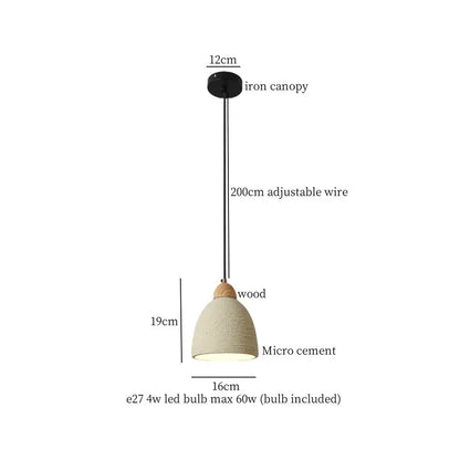 Minimalist beige decorbites cement led pendant lights with textured off-white micro cement shade and wooden accent