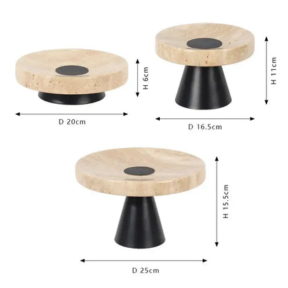 Three minimalist coffee tables with beige travertine marble tops and black conical bases for dining room decorbites beige travertine