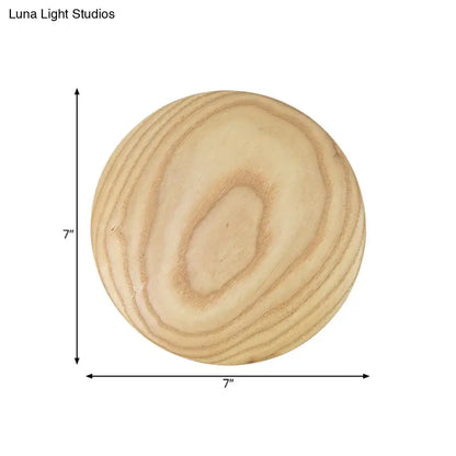 Minimalist beige wood circle led bulb wall sconce featuring a 7-inch natural light brown wooden sphere with wood grain