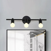 Minimalist black 3-arm vanity light fixture with three exposed bulb sockets for bathroom vanity light use